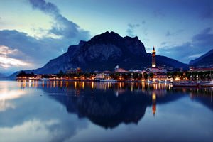 Lecco town after sunset, Lombardy