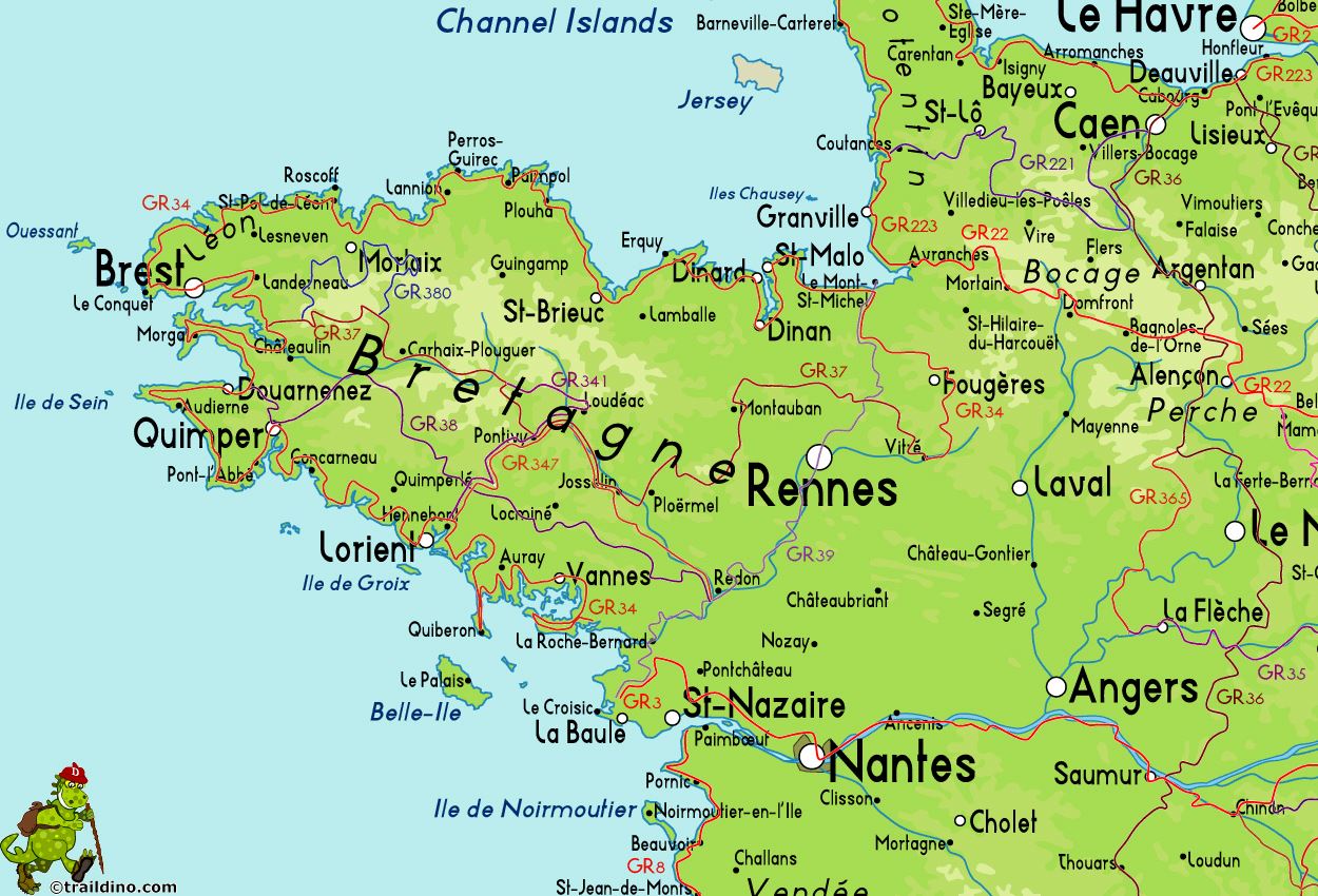 Stadtplan von Bretagne | Detaillierte gedruckte Karten von Bretagne