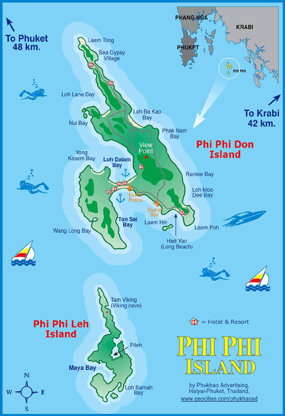 Large map of Phi Phi Islands 1