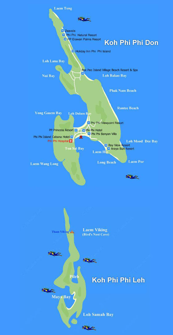 Detailed map of Phi Phi Islands 2
