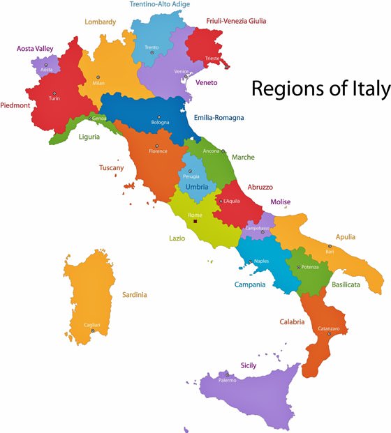 Map of regions in Italy