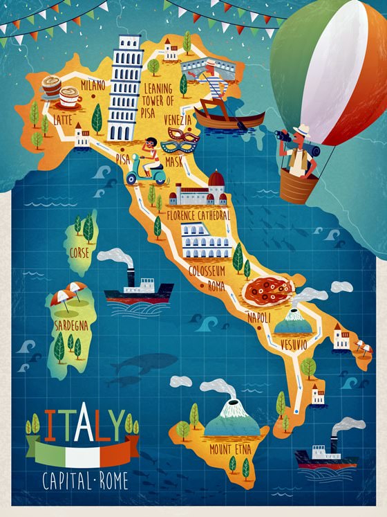 Map of sights in Italy
