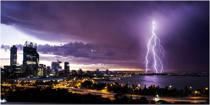 Perth sunrise lightning