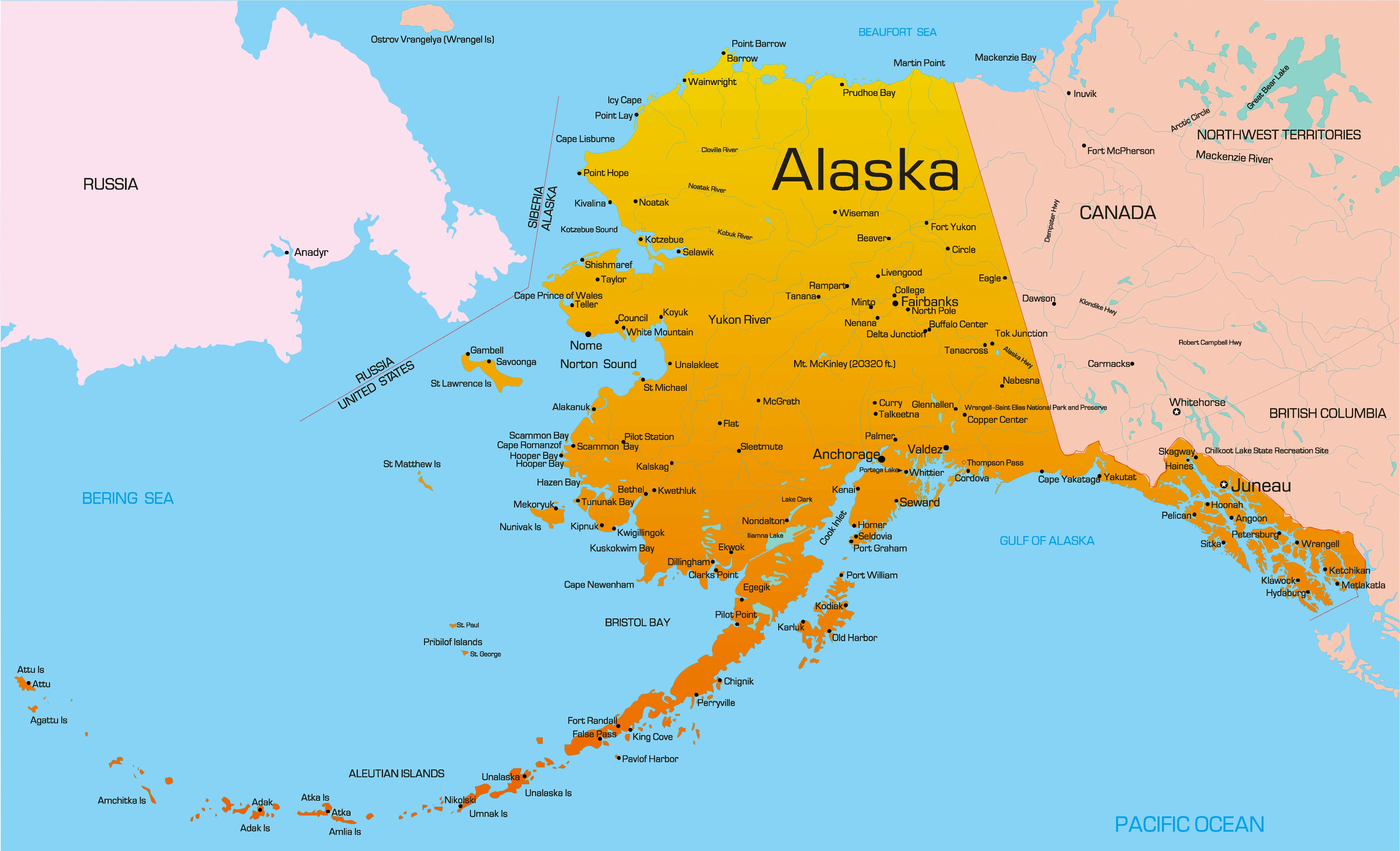 Подробные карты Аляски Детальные печатные карты Аляски высокого
