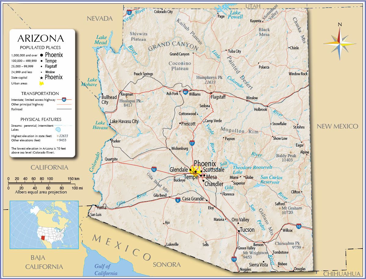 Printable Road Map Of Arizona Dibandingkan