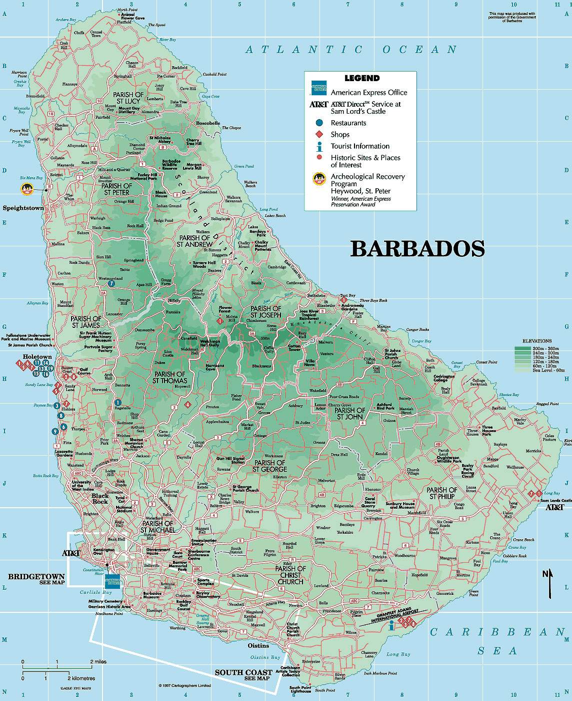 Barbados Karte Touristische Karte Von Barbados All Regions Roads Cities Streets And