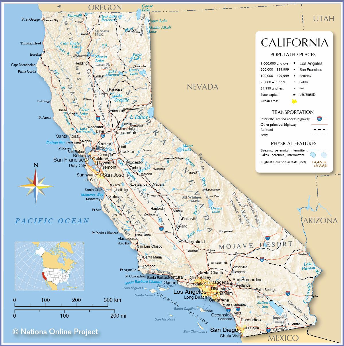 california map with cities