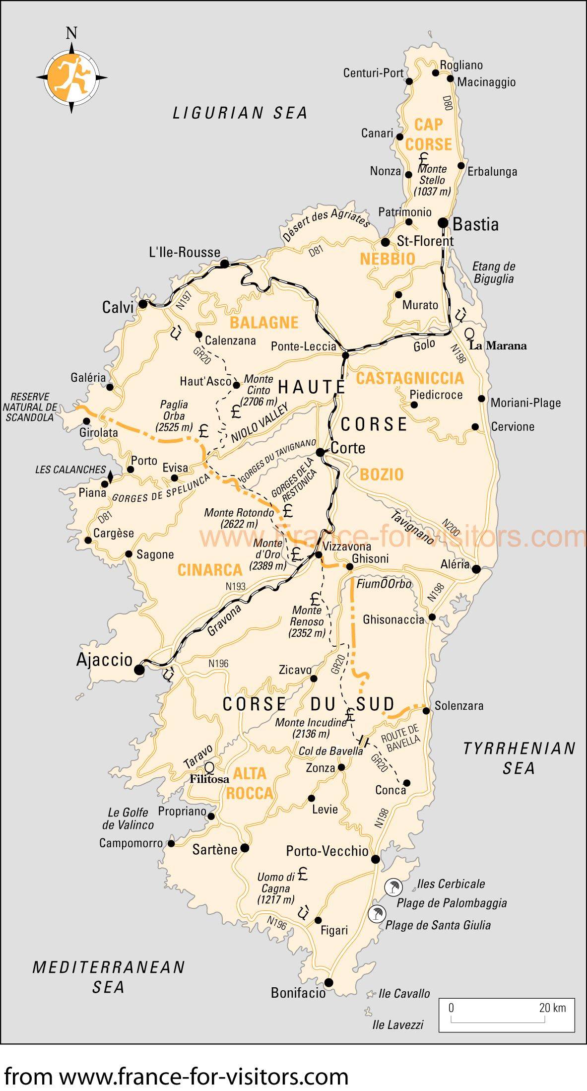 band mosterd Gek Kaarten van Corsica | Gedetailleerde gedrukte plattegronden van Corsica-  OrangeSmile.com