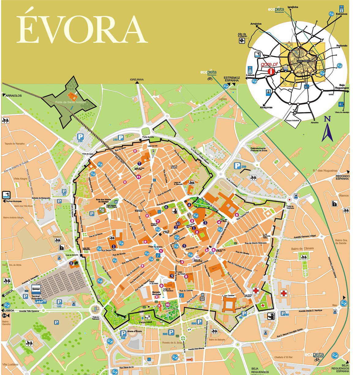 tourist map of evora portugal