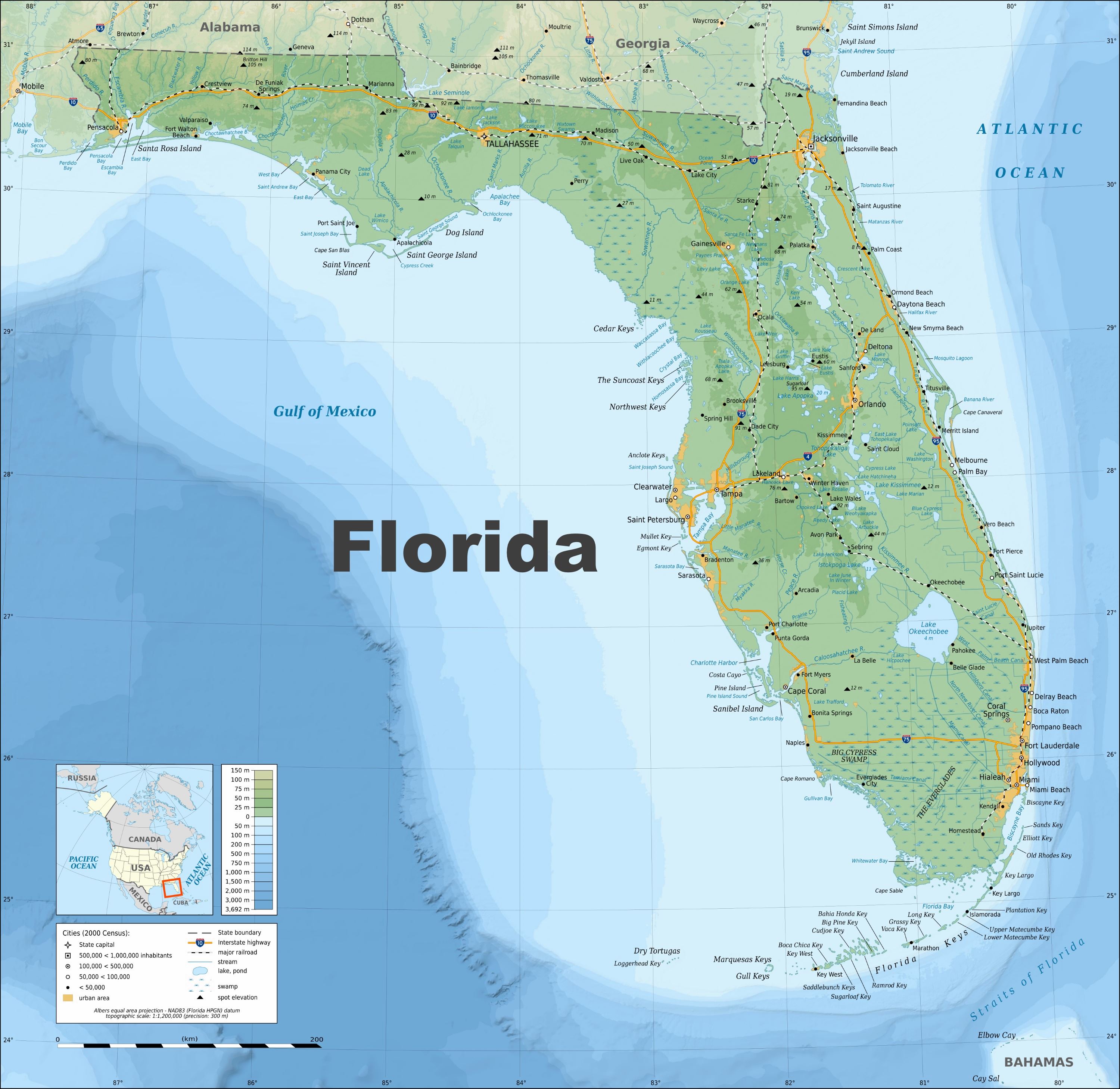 Stadtplan von Florida | Detaillierte gedruckte Karten von Florida, USA