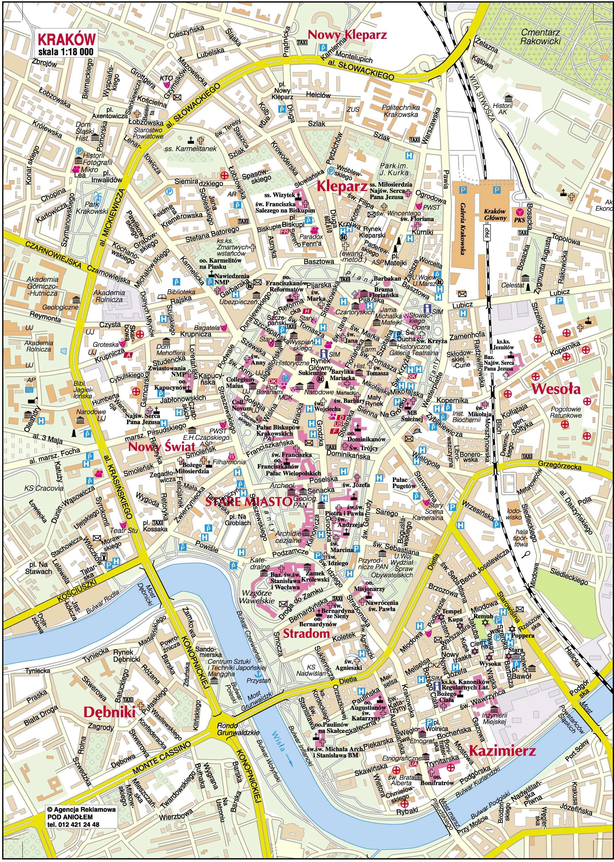 tourist map of krakow city centre