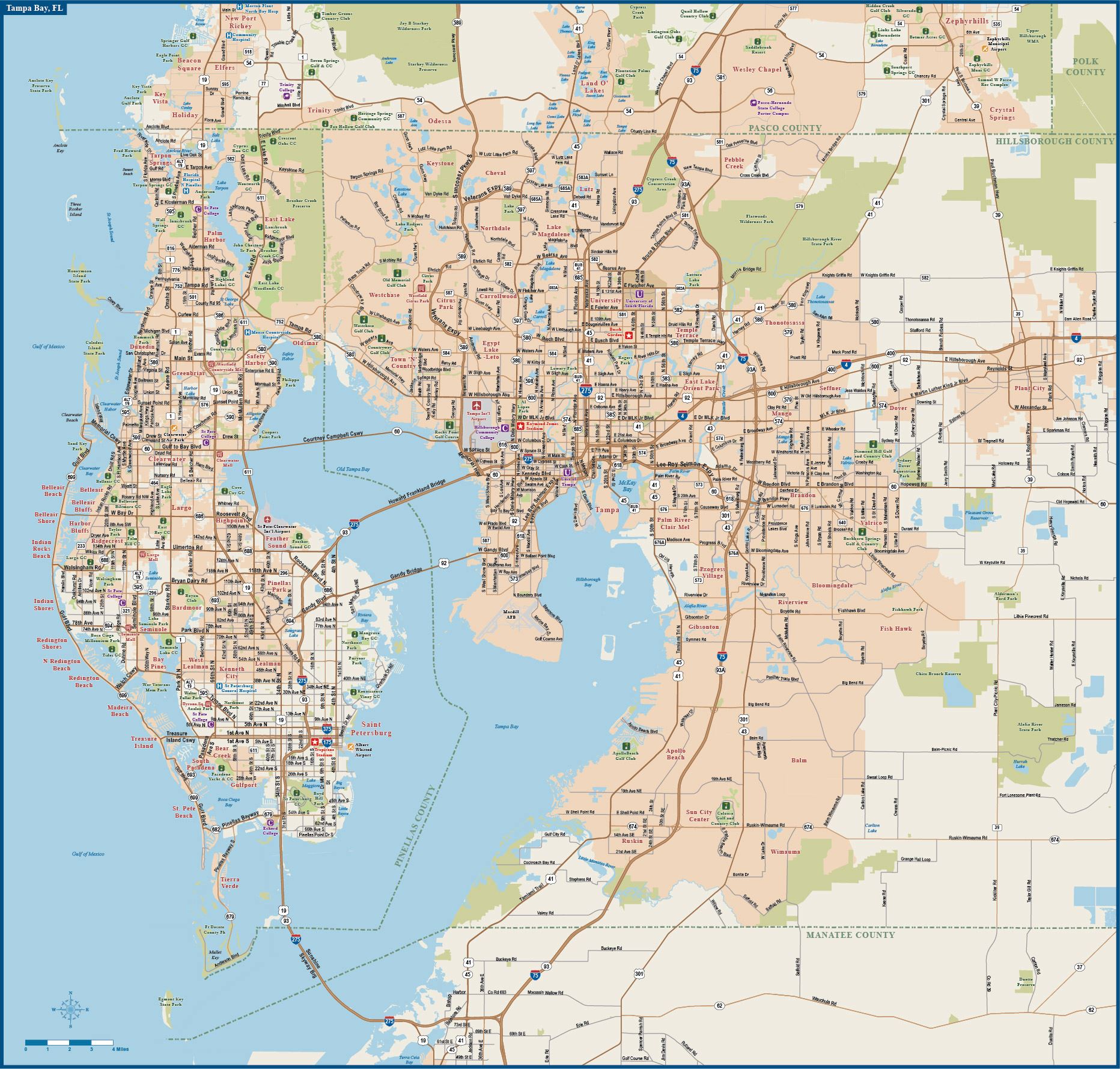Large Tampa Maps for Free Download and Print | High-Resolution and