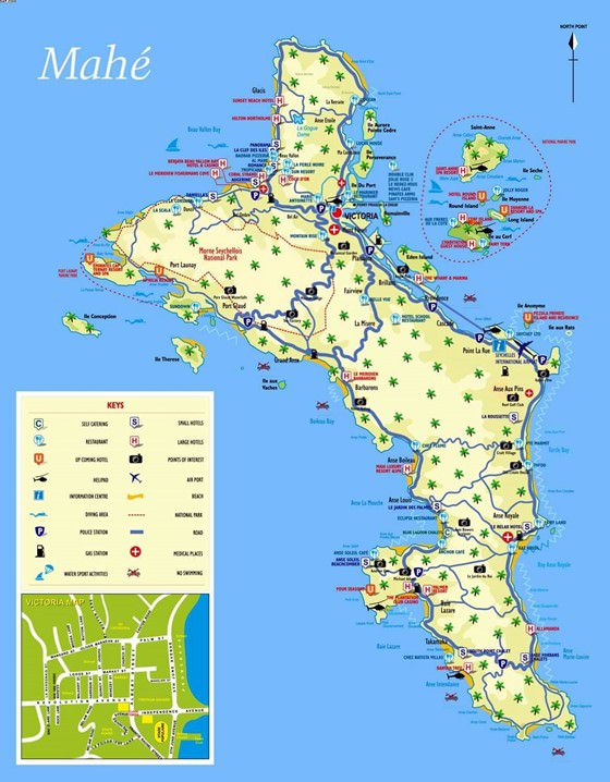 Interactive Map of Mahe Island - Search Touristic Sights. Hiking and ...