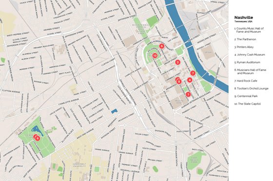 Detailed map of Nashville 4