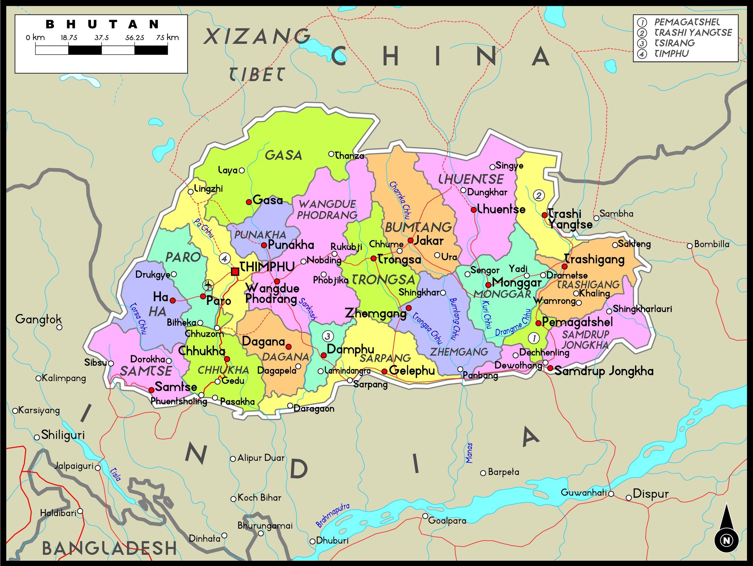 bhutan tourism map