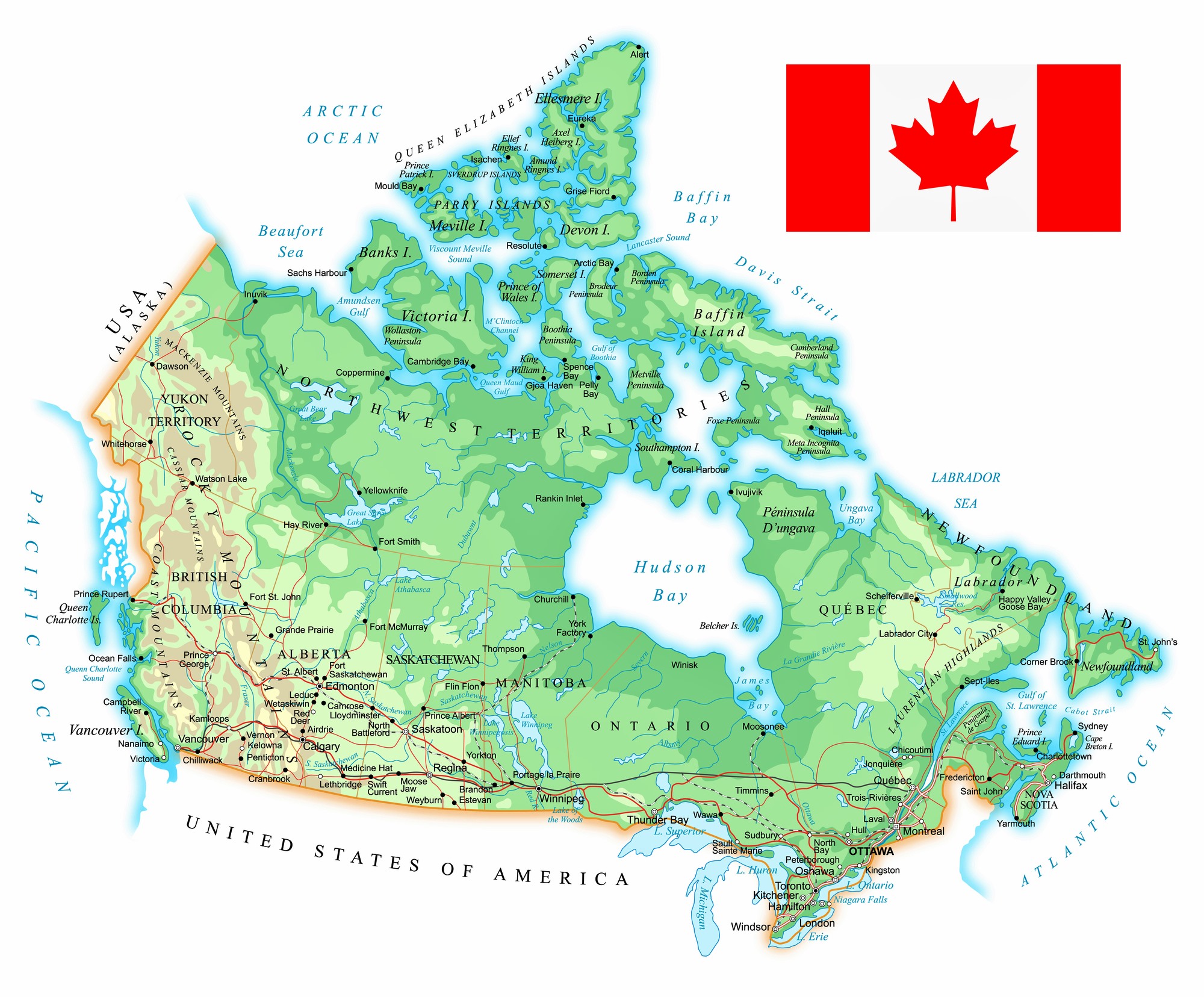 Карта канады географическая на русском
