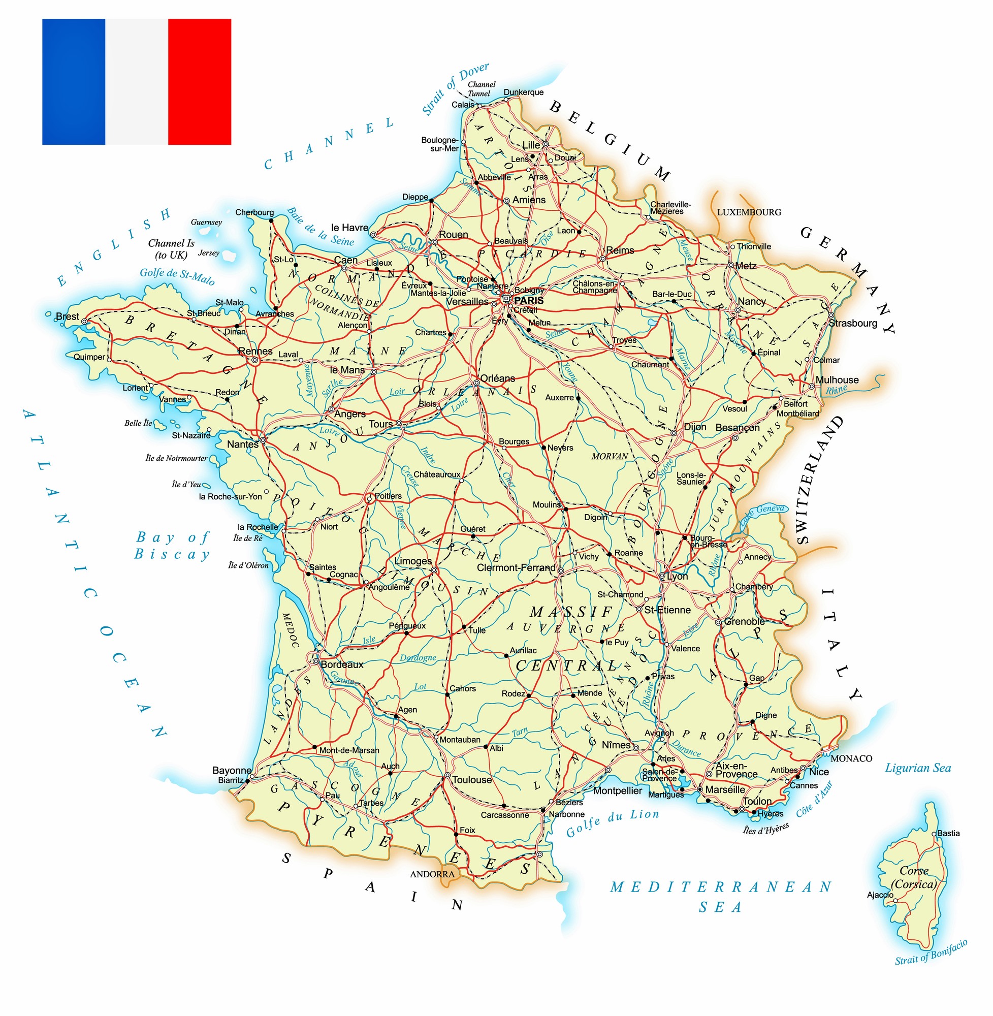 Frankreich Karte : Karte Von Frankreich Mit Grossen Stadten Lizenzfreie
