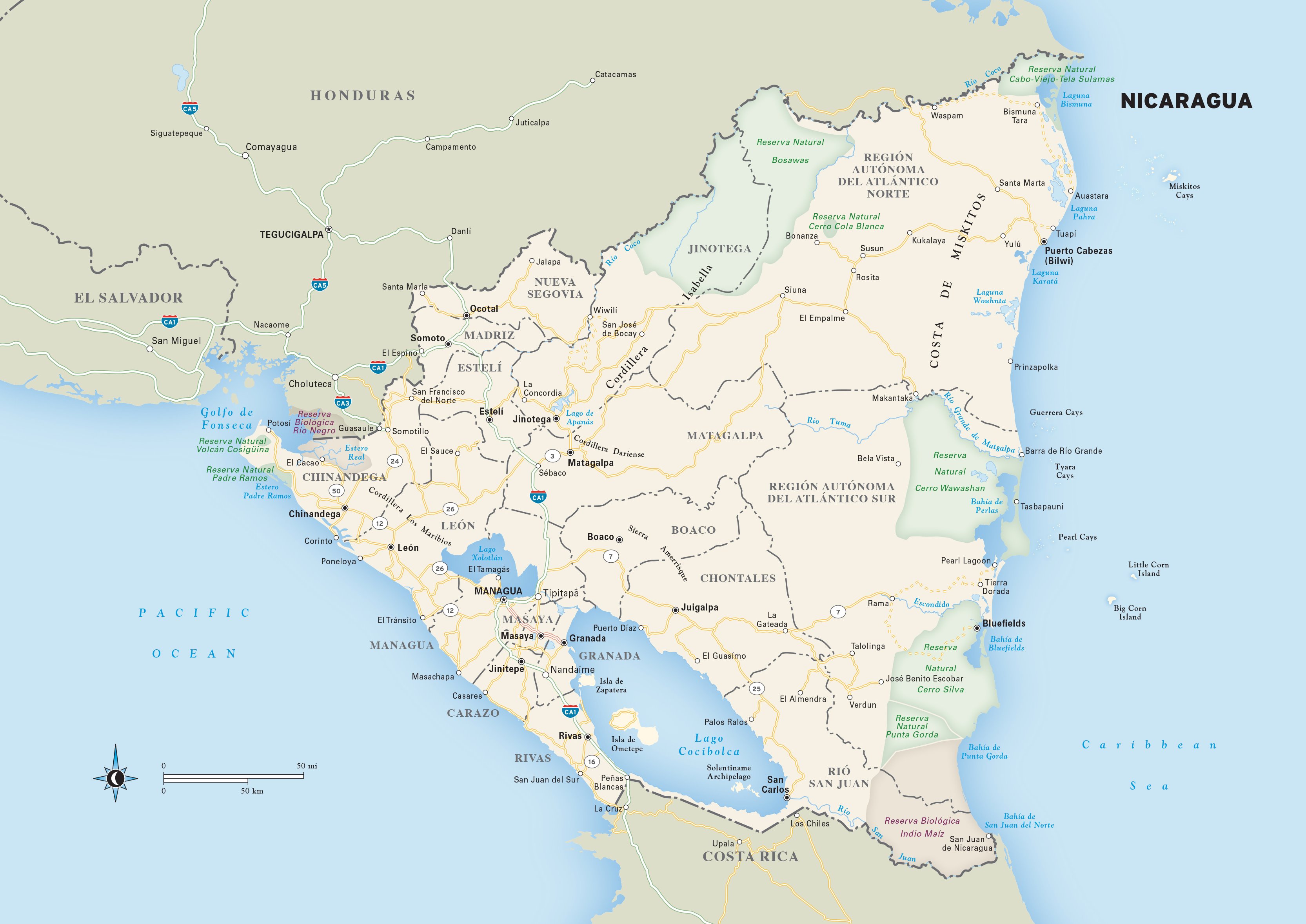 Nicaragua Maps | Printable Maps of Nicaragua for Download