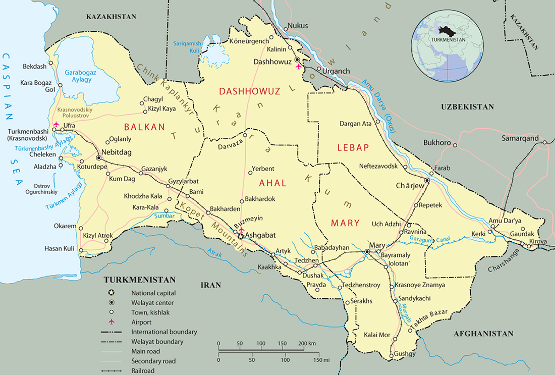 Карта туркменистана с городами на русском языке подробная с городами