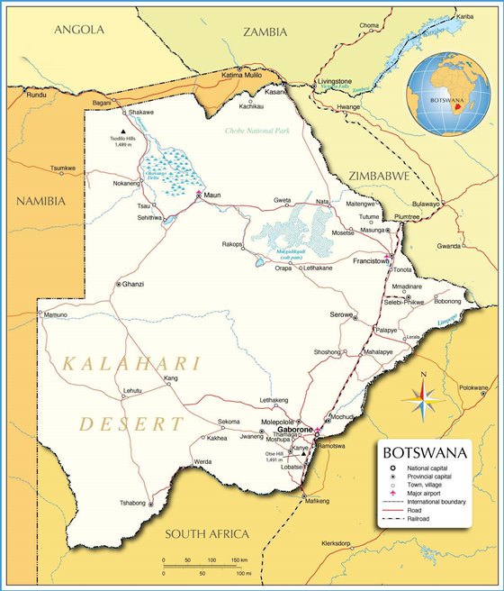 Large map of Botswana