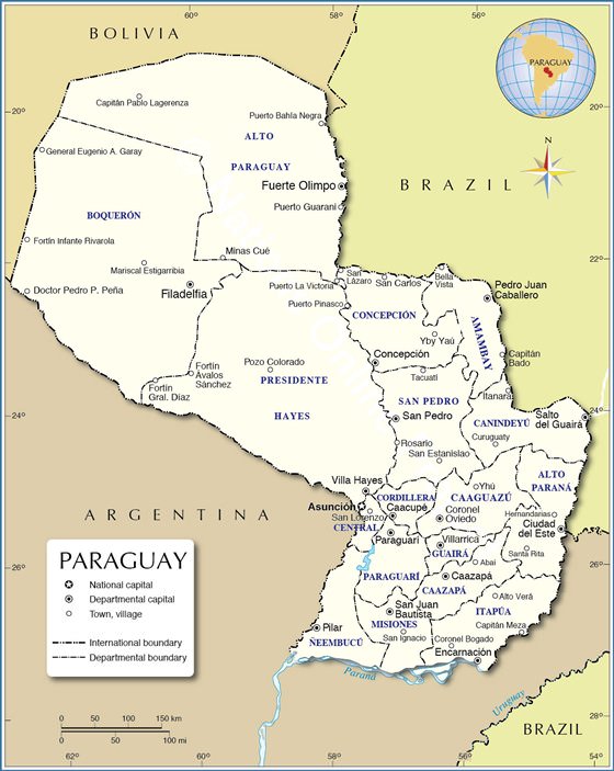 Detailed map of Paraguay