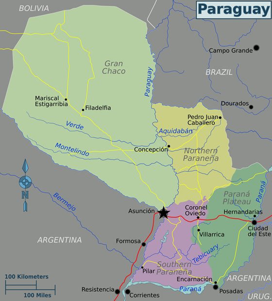 Large map of Paraguay