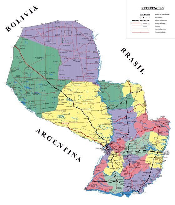 Detailed map of Paraguay