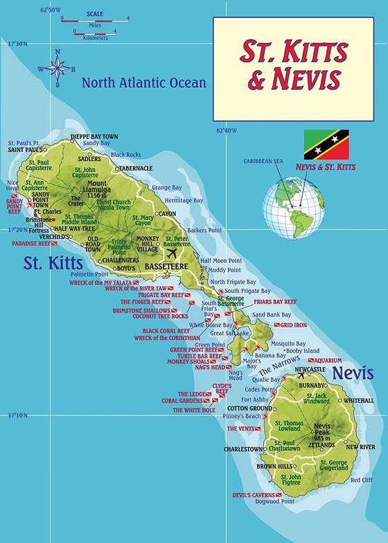 Detailed map of St Kitts and Nevis
