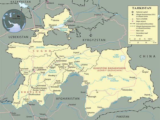 Large map of Tajikistan