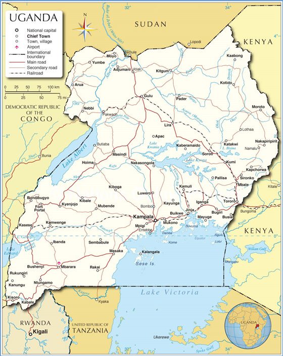 Large map of Uganda