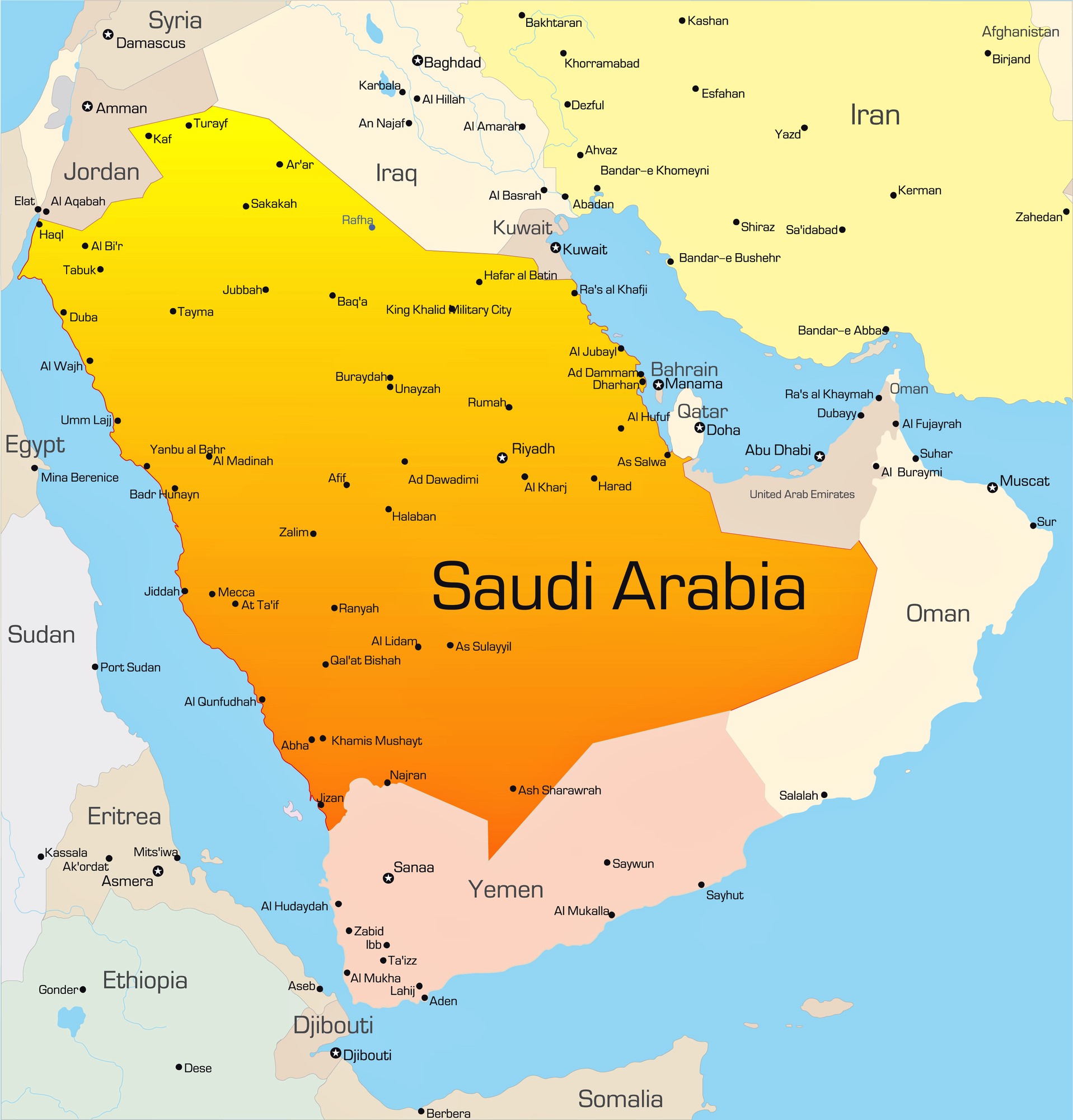 Large Detailed Map Of Saudi Arabian With Cities And Towns Map | Images ...
