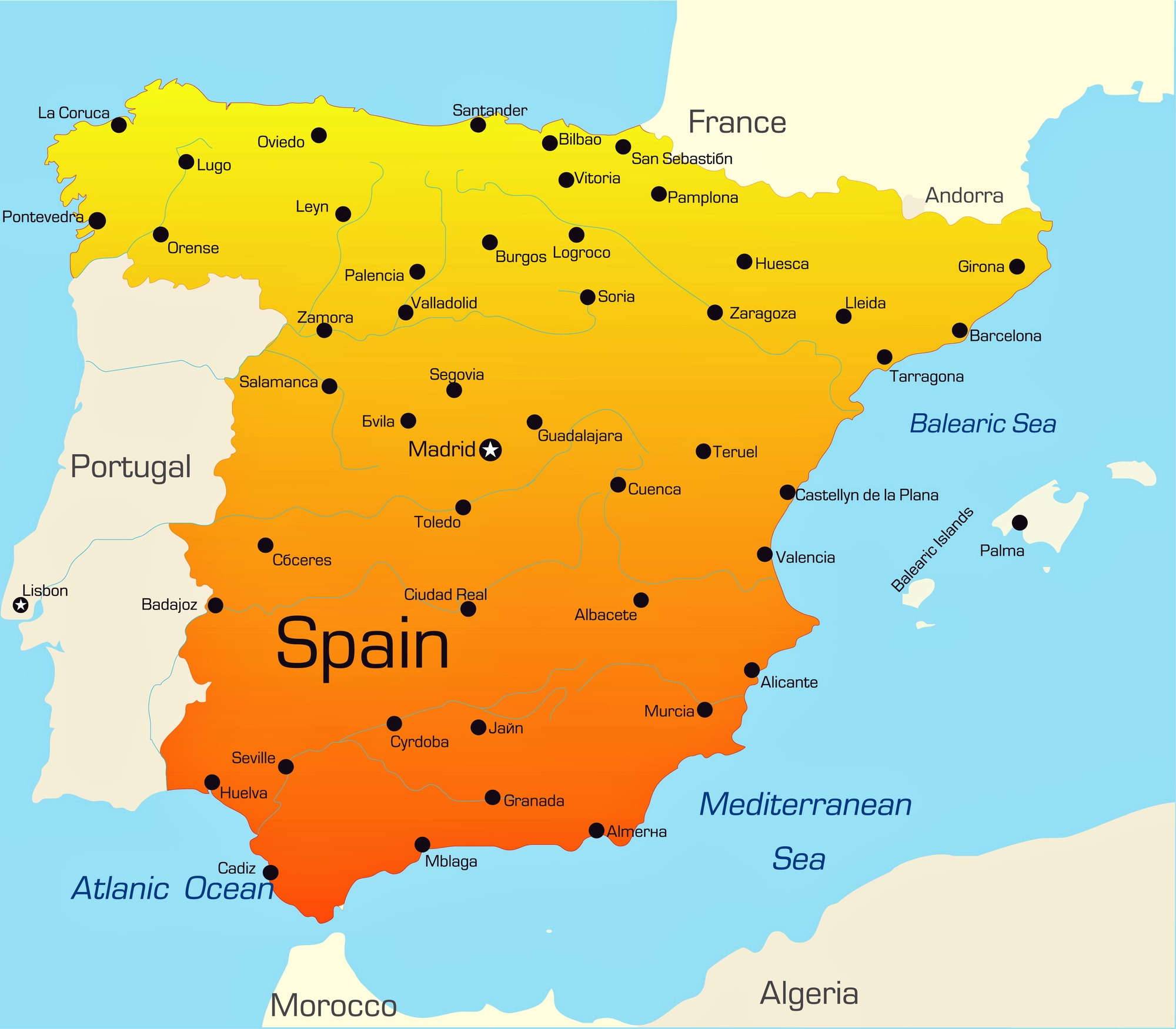 Spanien Karte Mit Städten - nagle-dziecko