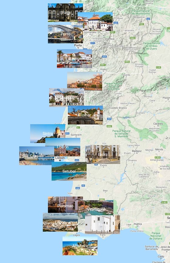Karte der Städte in Portugal