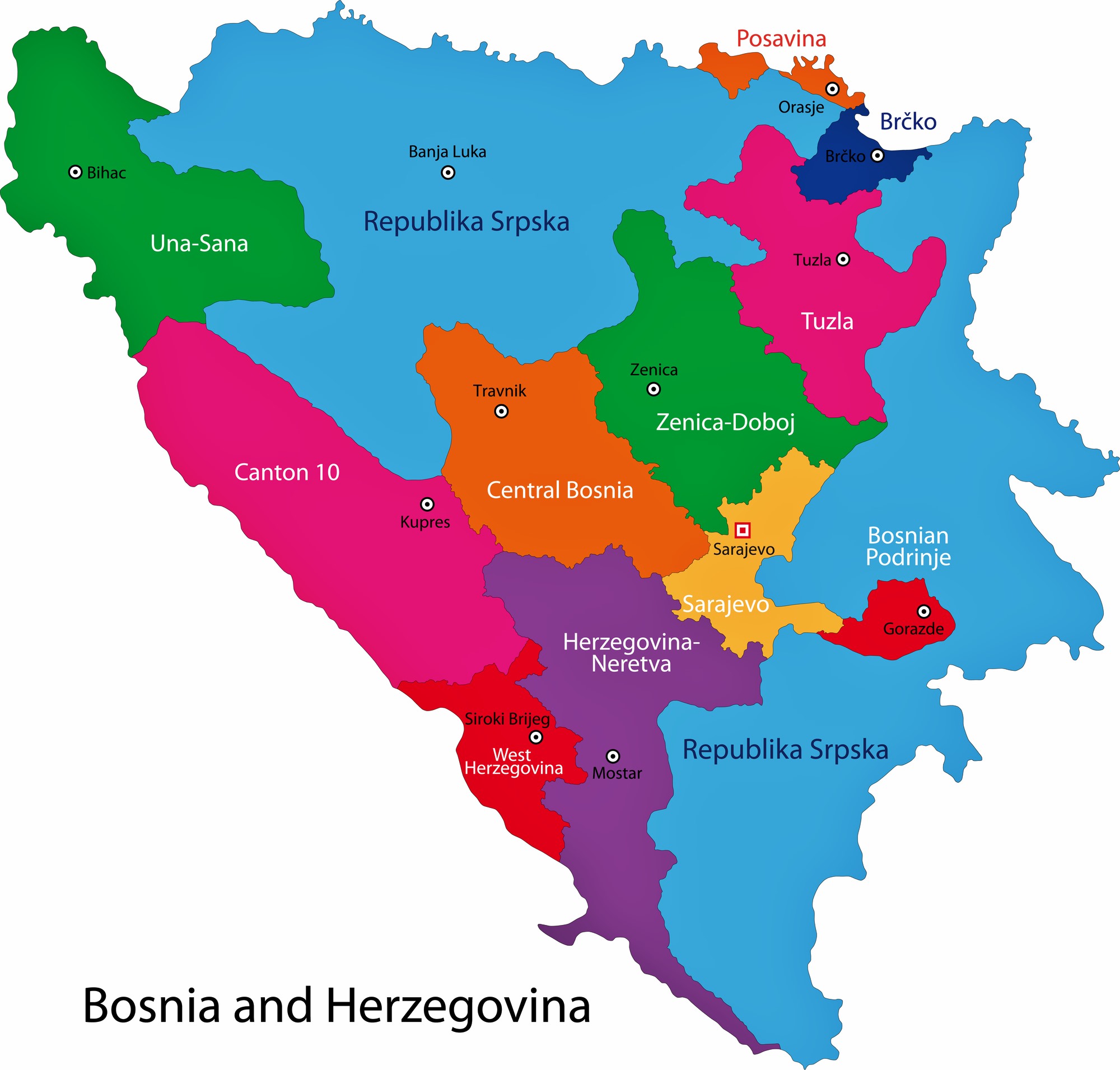 Bosnia And Herzegovina Map Provinces 0 