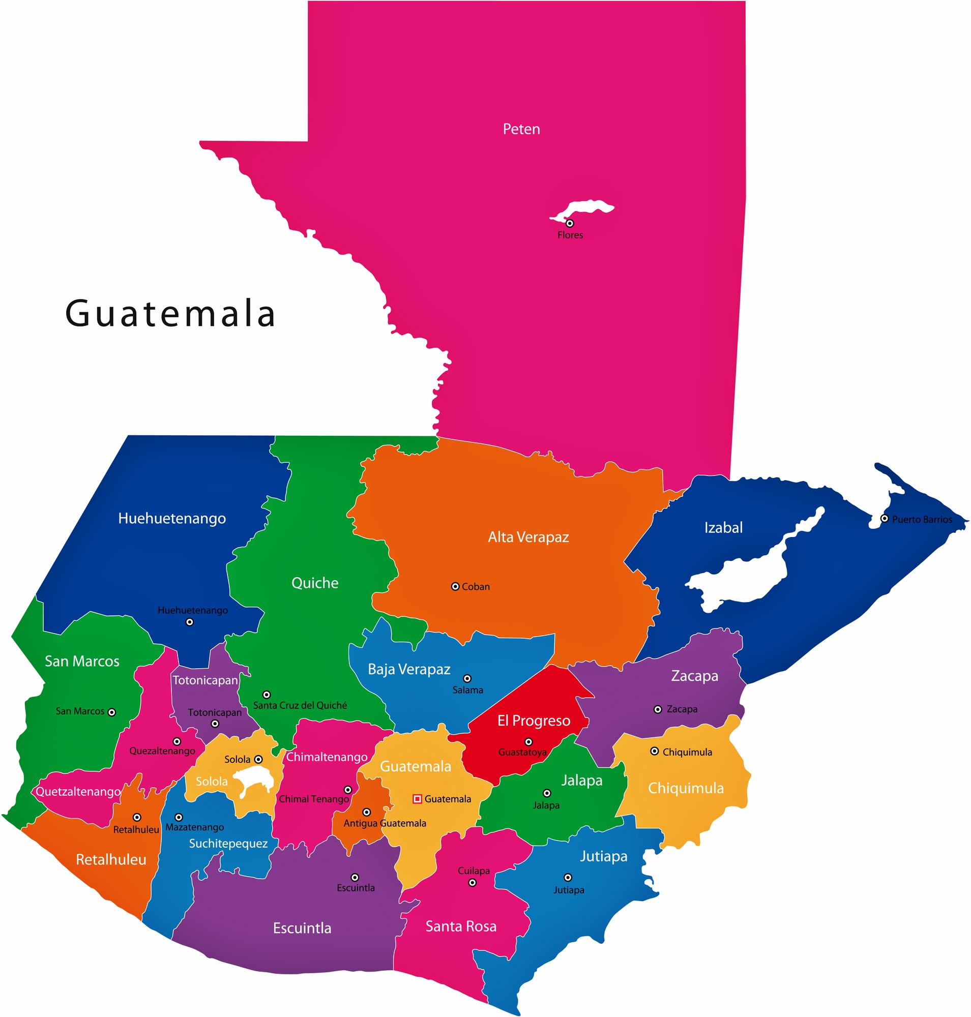 Mapa de regiones y provincias de Guatemala
