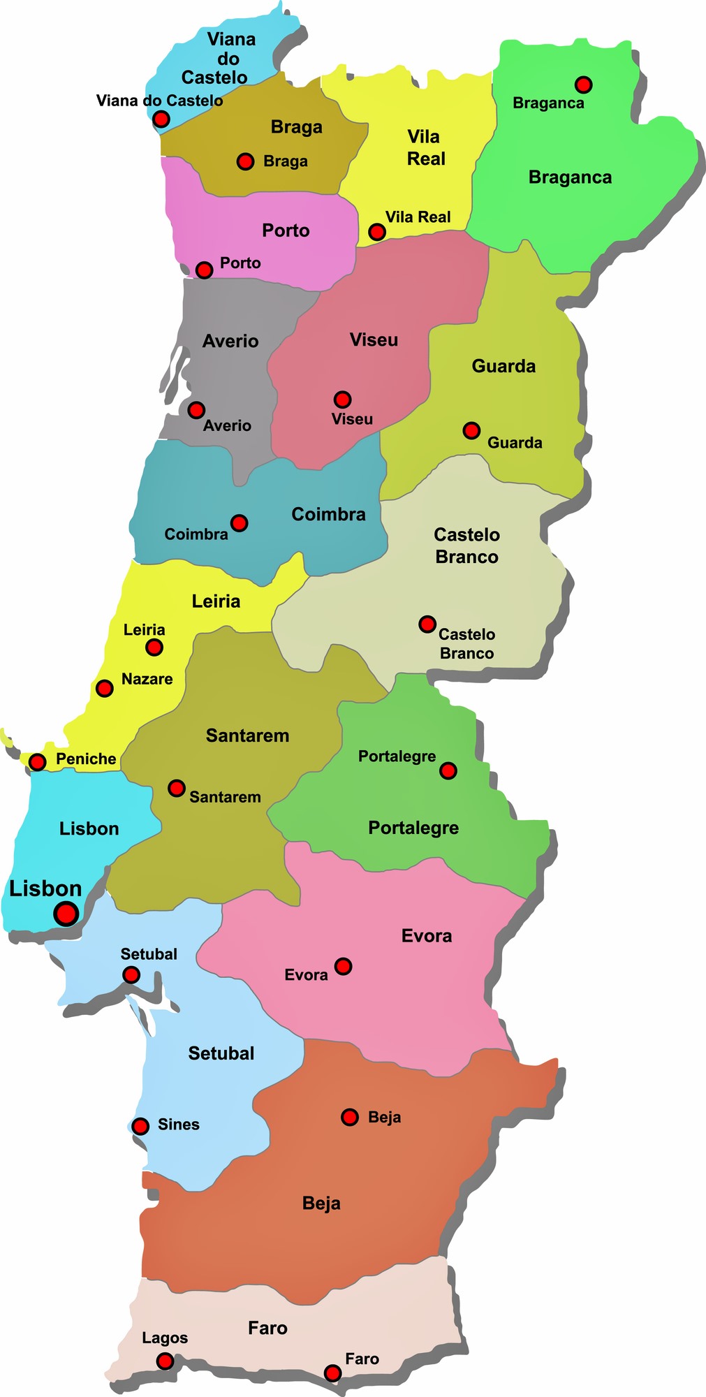 Portugal Karte der Regionen und Provinzen - OrangeSmile.com