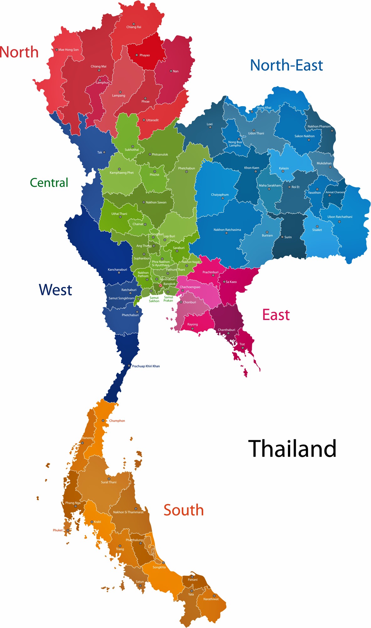 Thailand Karte der Regionen und Provinzen - OrangeSmile.com