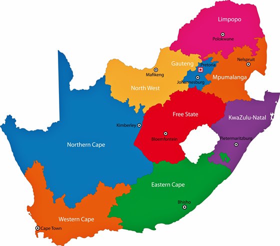 South Africa Map of Regions and Provinces - OrangeSmile.com