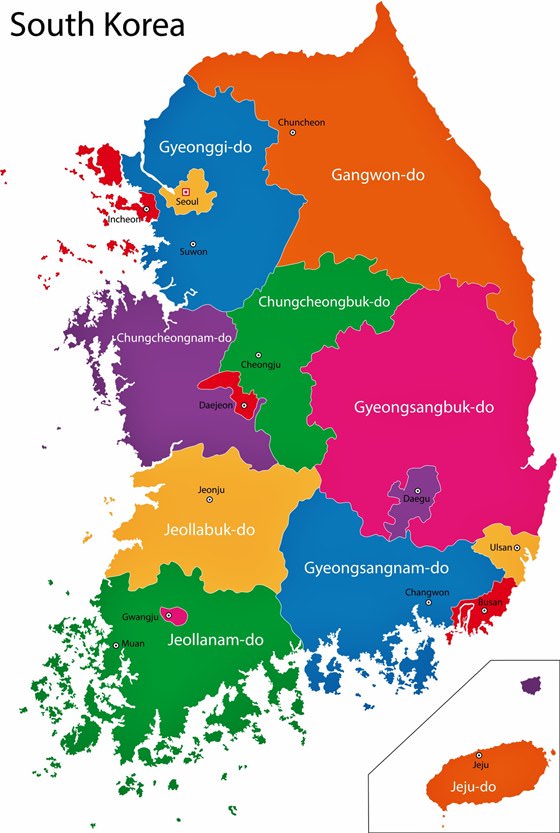 South Korea Map of Regions and Provinces - OrangeSmile.com