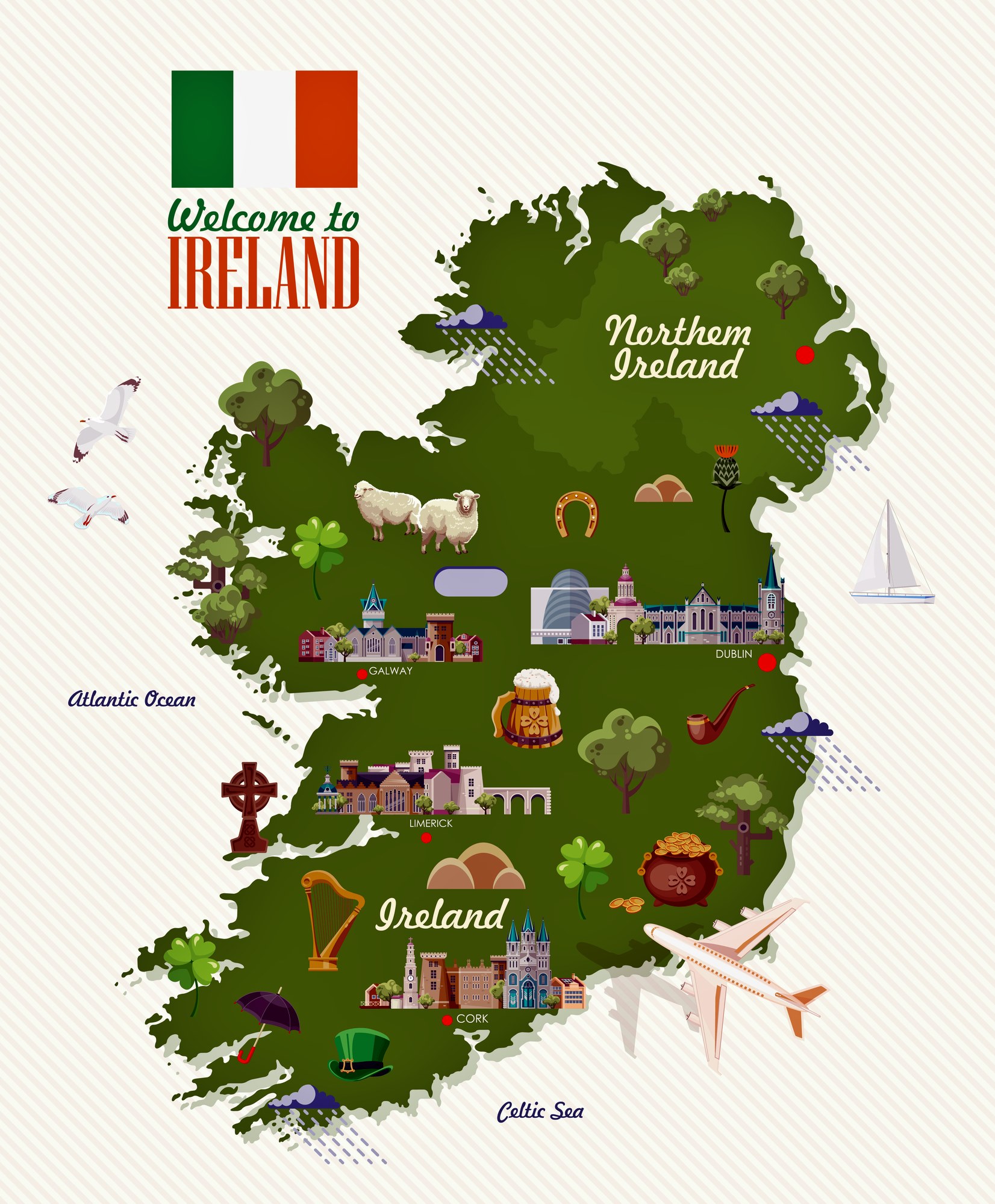 Large Detailed Tourist Illustrated Map Of Ireland Ireland Europe Images