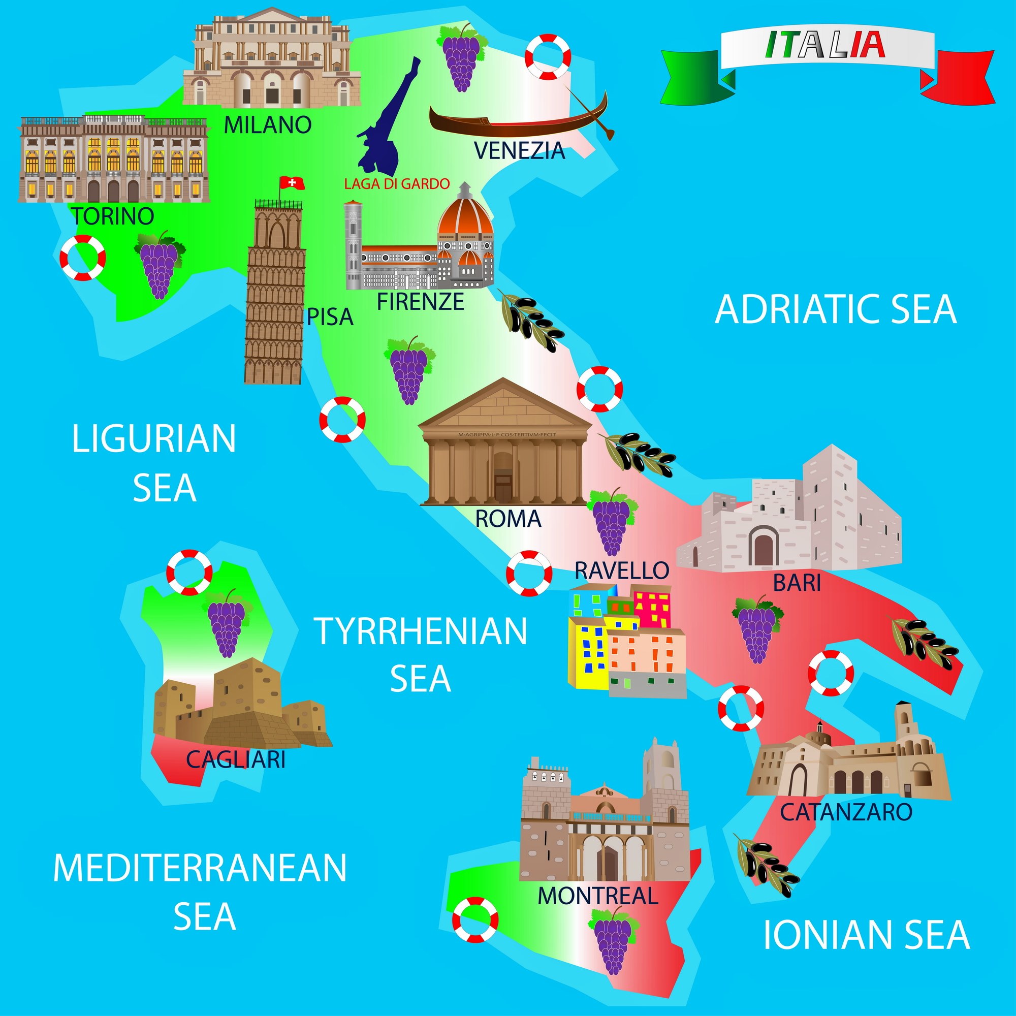 italy tourist cities map