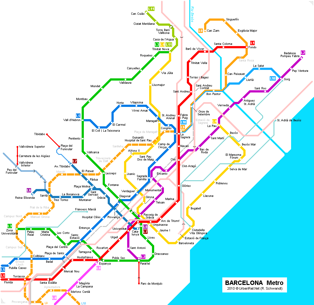 Barcelona Subway Map For Download Metro In Barcelona High Resolution Map Of Underground Network
