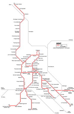 Mapa del tranvía de Gante
