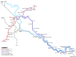 Mapa del tranvía de Liberec